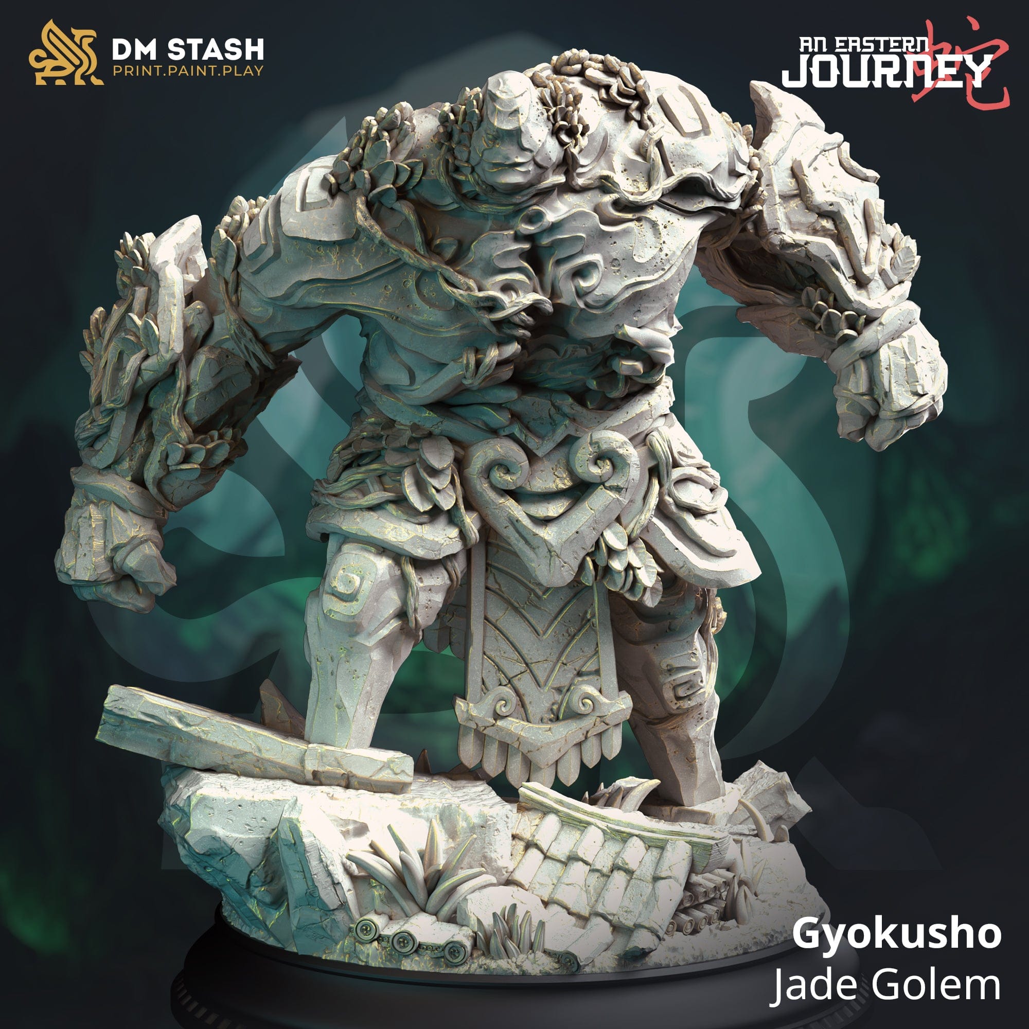 Tabletop RPG Miniature Gyokusho - Jade Golem - 32mm 75mm Qumi DM Stash Quality Miniatures - Qumi Wargaming Mini Model Figure