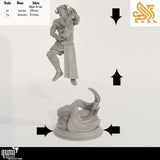 Montageanleitung mit den Einzelteilen der Heron Warlock Miniatur und Größenoptionen