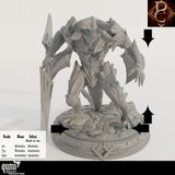 Size comparison guide for the Irgren spear fighter, showing 32mm, 75mm, and 130mm scale options with base sizes.