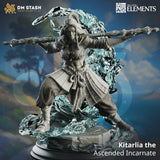 Resin miniature of Kitarlia the Ascended Incarnate holding a spear with water magic effects on a circular base.