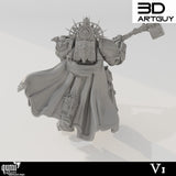 Rückansicht mit detaillierter Rüstung und Umhang der 32mm Miniatur