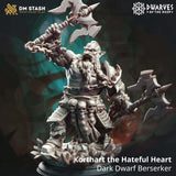 Korthart der hasserfüllte Zwergen-Berserker mit zwei Äxten auf einem Kristall-Base