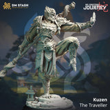 Kuzen der Reisende 3D-gedruckte Entdecker-Miniatur aus Resin in dynamischer Pose mit Kampfstab