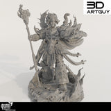 Full figure view of the fantasy wizard miniature featuring elaborate armor and gear