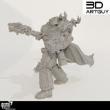 Seitenprofil der Sci-Fi Gunslinger Miniatur mit Details der Rüstung und Waffen.