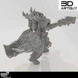 Rückansicht der detailreichen Resin Sci-Fi Gunslinger Miniatur mit strukturiertem Umhang.