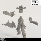 Unmontierte Bauteile des Sci-Fi Gunslinger Bausatzes inklusive Torso, Armen und Umhang.
