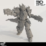Vorderansicht einer 3D-gedruckten Sci-Fi Gunslinger Miniatur mit zwei Pistolen.
