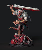 Painted Mat Ador werewolf miniature with red blood effects standing on a base