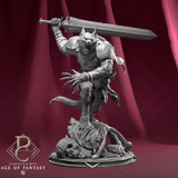 Close-up of the werewolf-like Mat Ador monster miniature in a dynamic battle pose