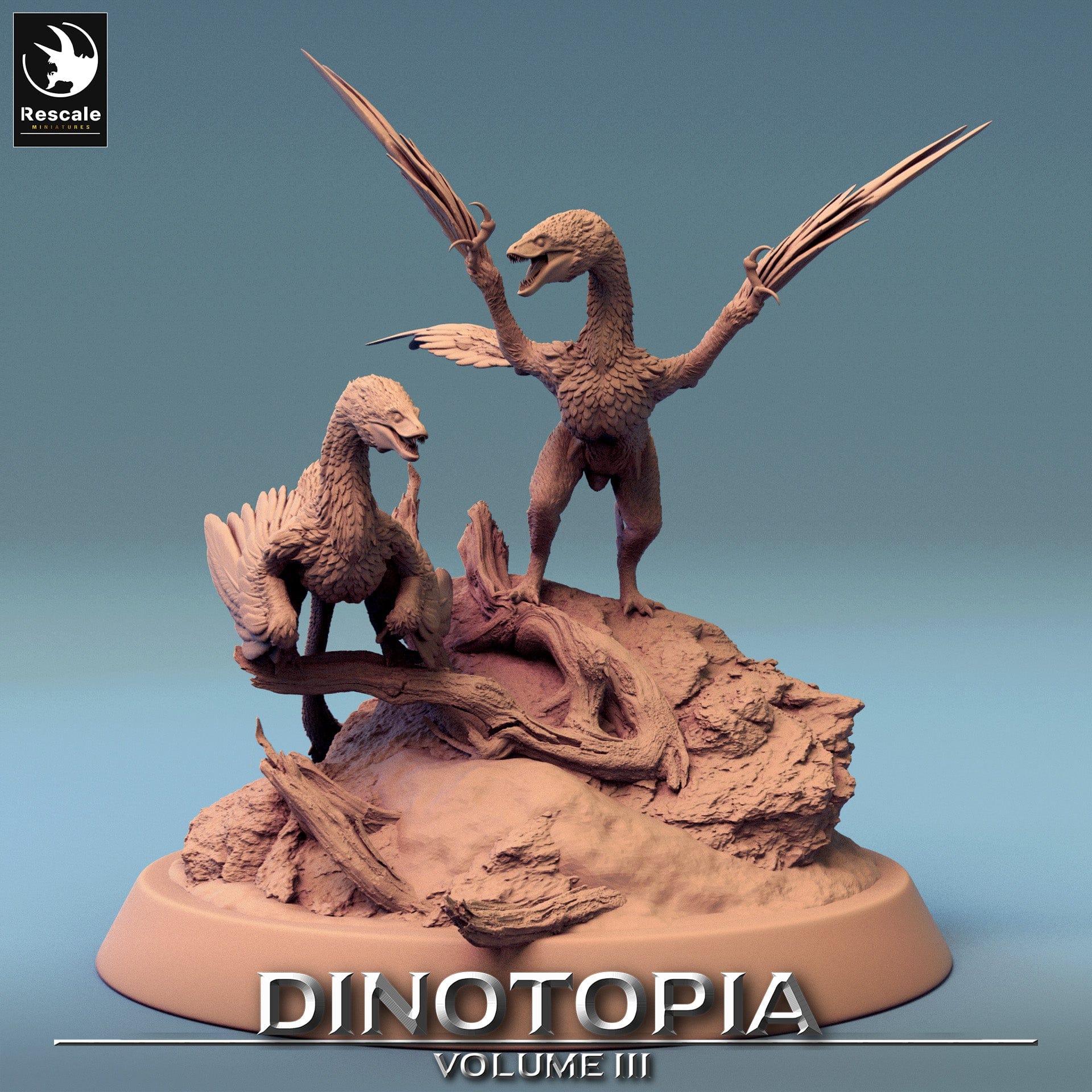 Tabletop RPG Miniature Microraptor Rock - 32mm Qumi - Rescale Miniatures Quality Miniatures - Qumi Wargaming Mini Model Figure