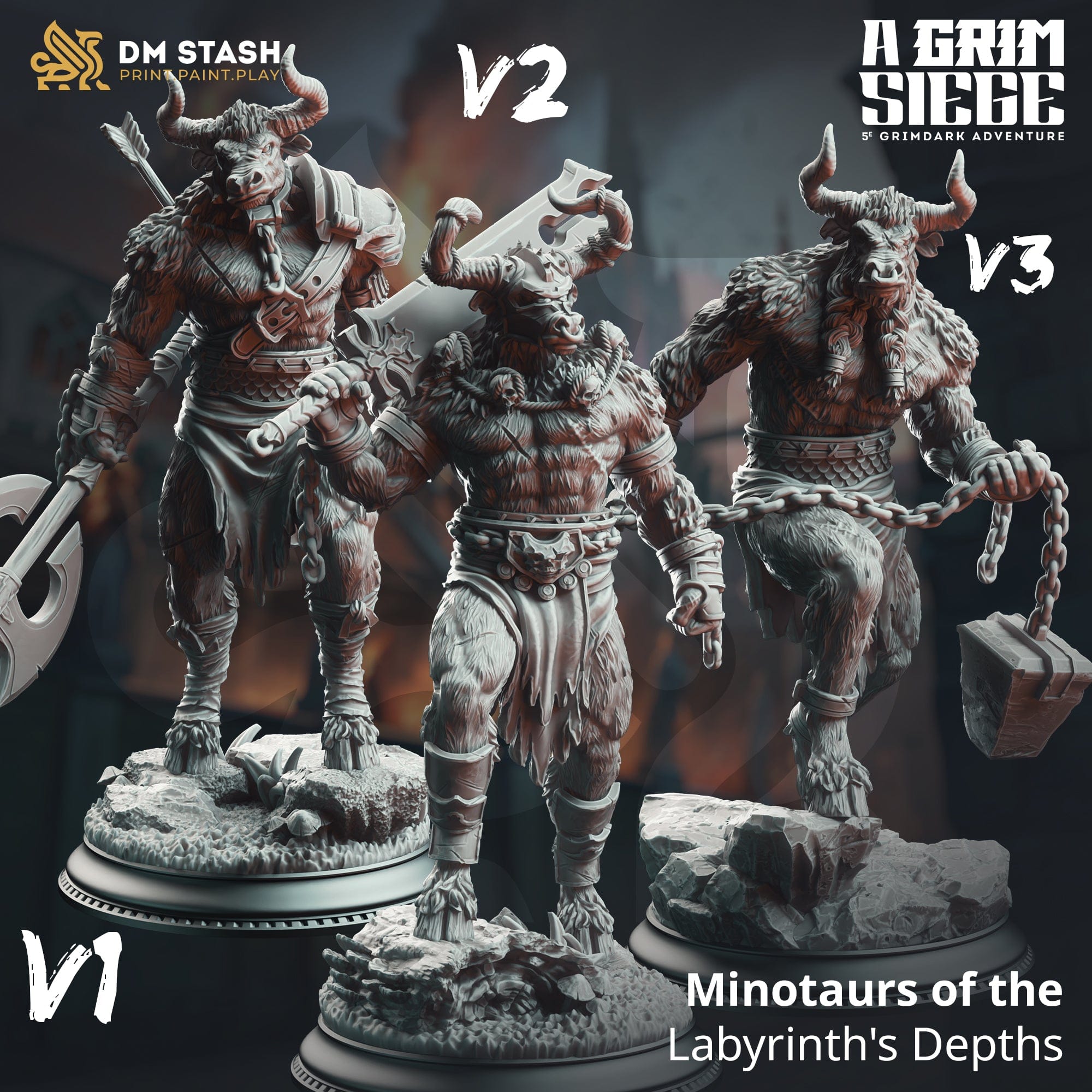 Tabletop RPG Miniature Minotaurs of the Labyrinth 32mm 75mm Qumi DM Stash Quality Miniatures - Qumi Wargaming Mini Model Figure
