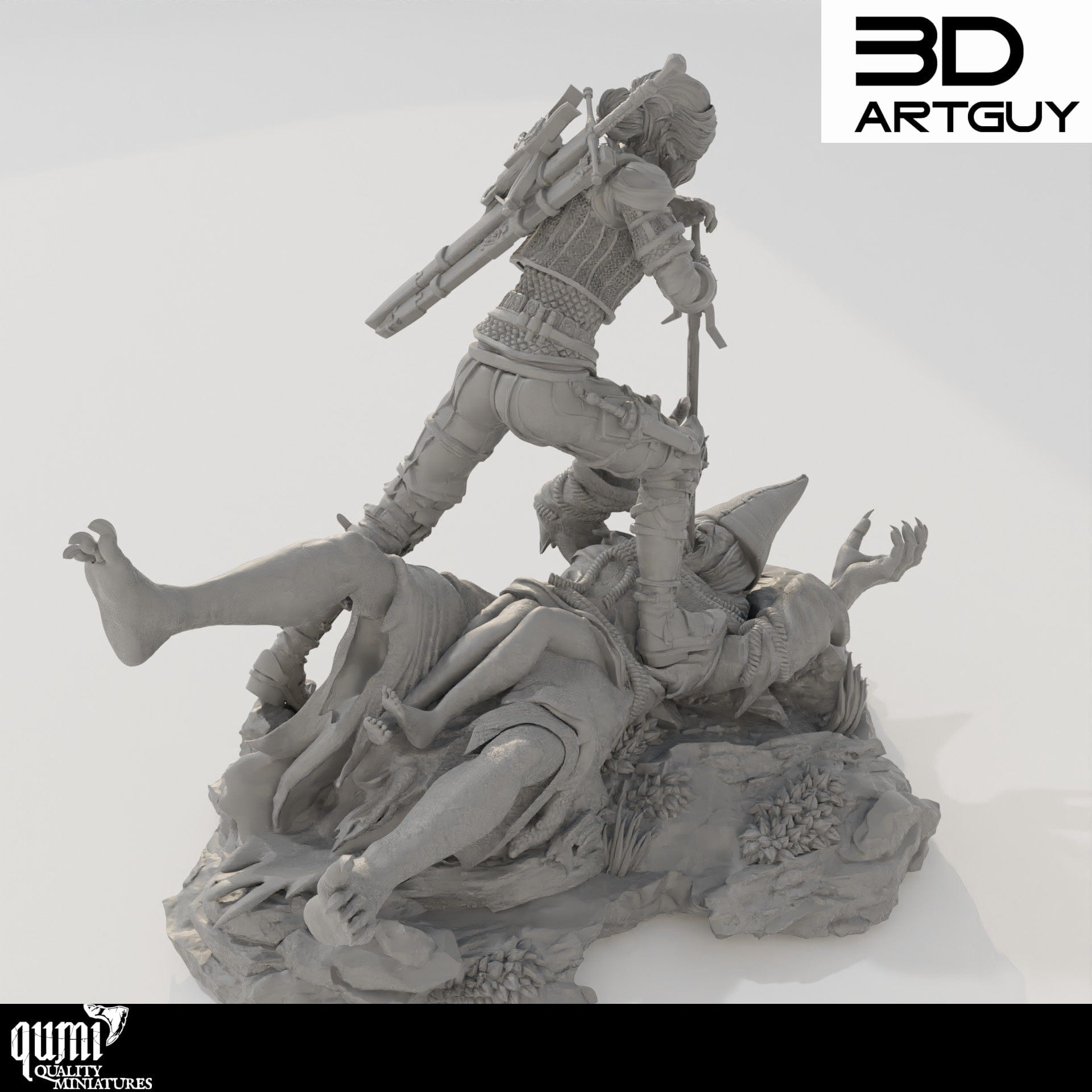 Tabletop RPG Miniature Monster Hunter Diorama - Qumi Quality Miniatures - Qumi Wargaming Mini Model Figure