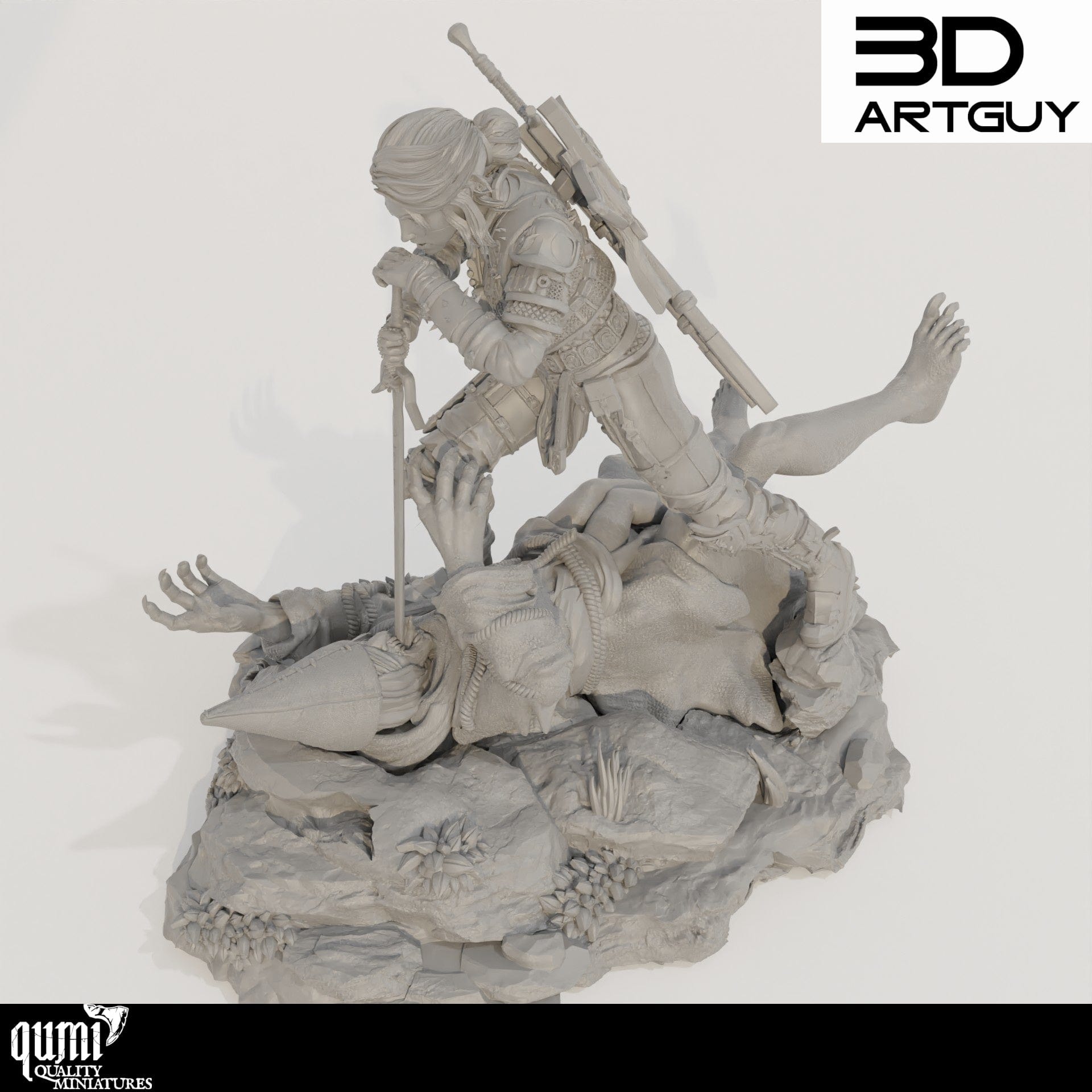 Tabletop RPG Miniature Monster Hunter Diorama - Qumi Quality Miniatures - Qumi Wargaming Mini Model Figure