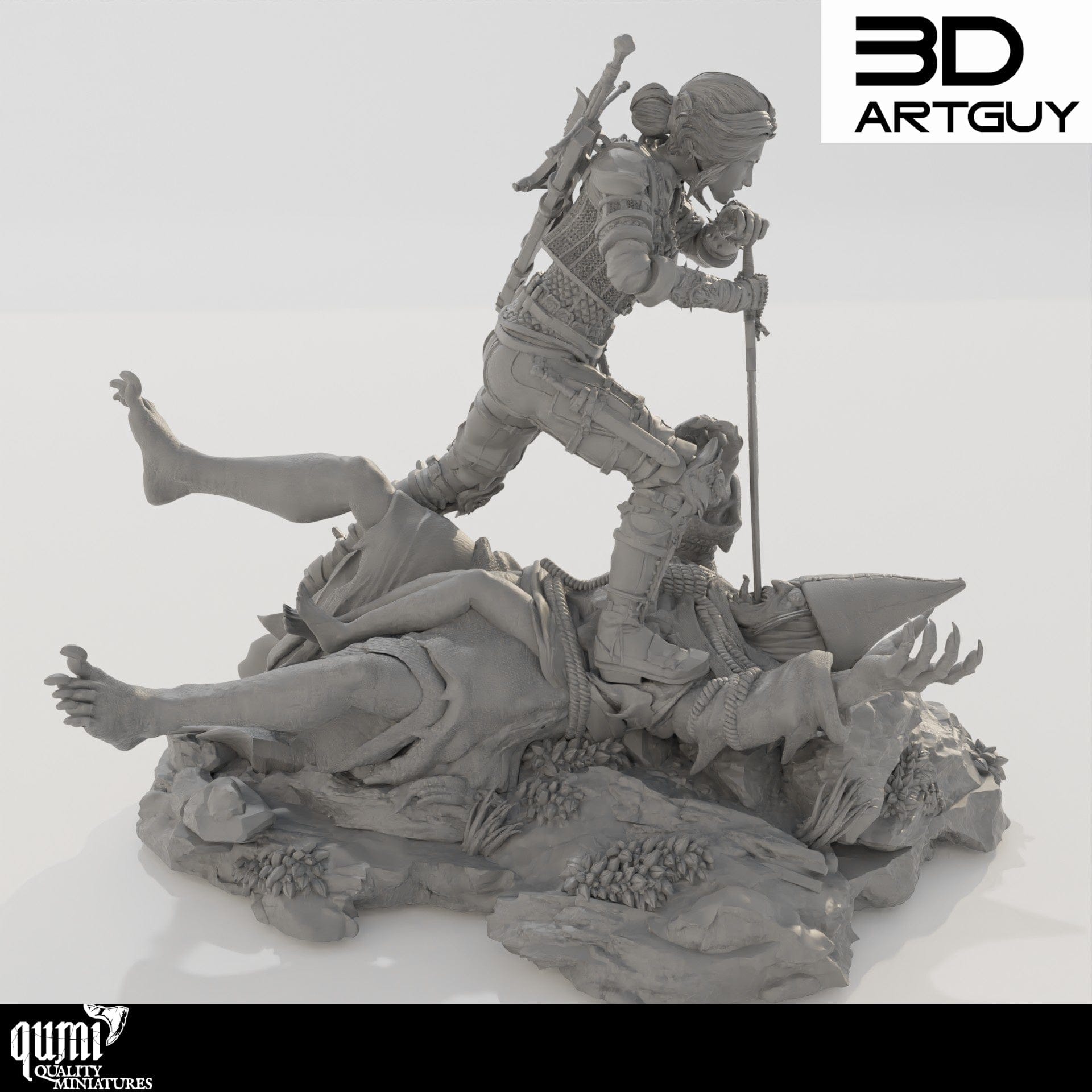 Tabletop RPG Miniature Monster Hunter Diorama - Qumi Quality Miniatures - Qumi Wargaming Mini Model Figure