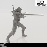 Dynamische Pose der Jäger-Miniatur von links mit Fokus auf Rüstungsdetails