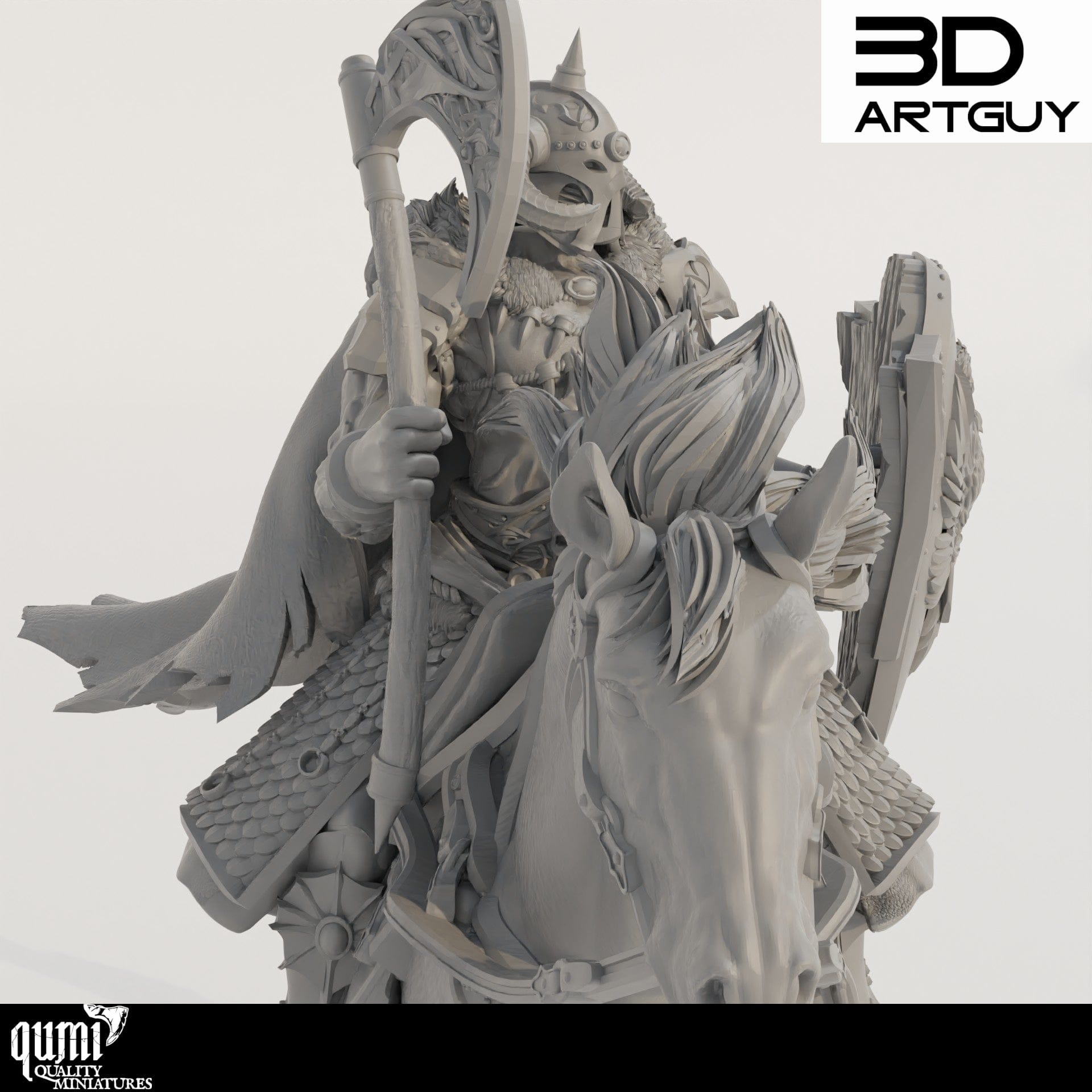 Tabletop RPG Miniature Mounted Warrior - Qumi - 3D ArtGuy Quality Miniatures - Qumi Wargaming Mini Model Figure