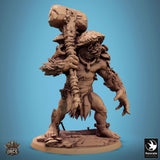 Side view of the Mycogar Fungal Ogre holding a massive stone hammer with mushroom details on his shoulders.