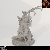 Side profile of the demon miniature showing the large spiked weapon and muscular, deformed build.