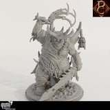 Three-quarter angle view of the fully assembled necrotic demon monster on a circular base.