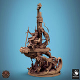 Side profile view showing the Ombral Male sword fighter sitting on an elevated throne structure.