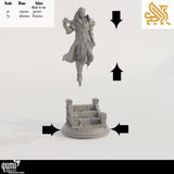 Montageansicht der Orthis Miniatur mit Größentabelle für den 32mm und 75mm Maßstab