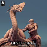Nahaufnahme des Oviraptor-Kopfes und des Kundschafter-Charakters im Detail.
