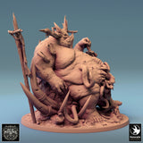 Angled side view of the demon monster revealing the detailed base elements and creature design.