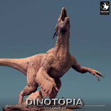 Detailed perspective of the Pyroraptor head, capturing the intense roaring expression.