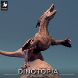Close-up of the Pyroraptor model, focusing on the open, roaring mouth and head details.