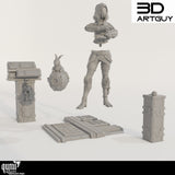 Disassembled parts of the 3D-printed sci-fi miniature and base terrain components