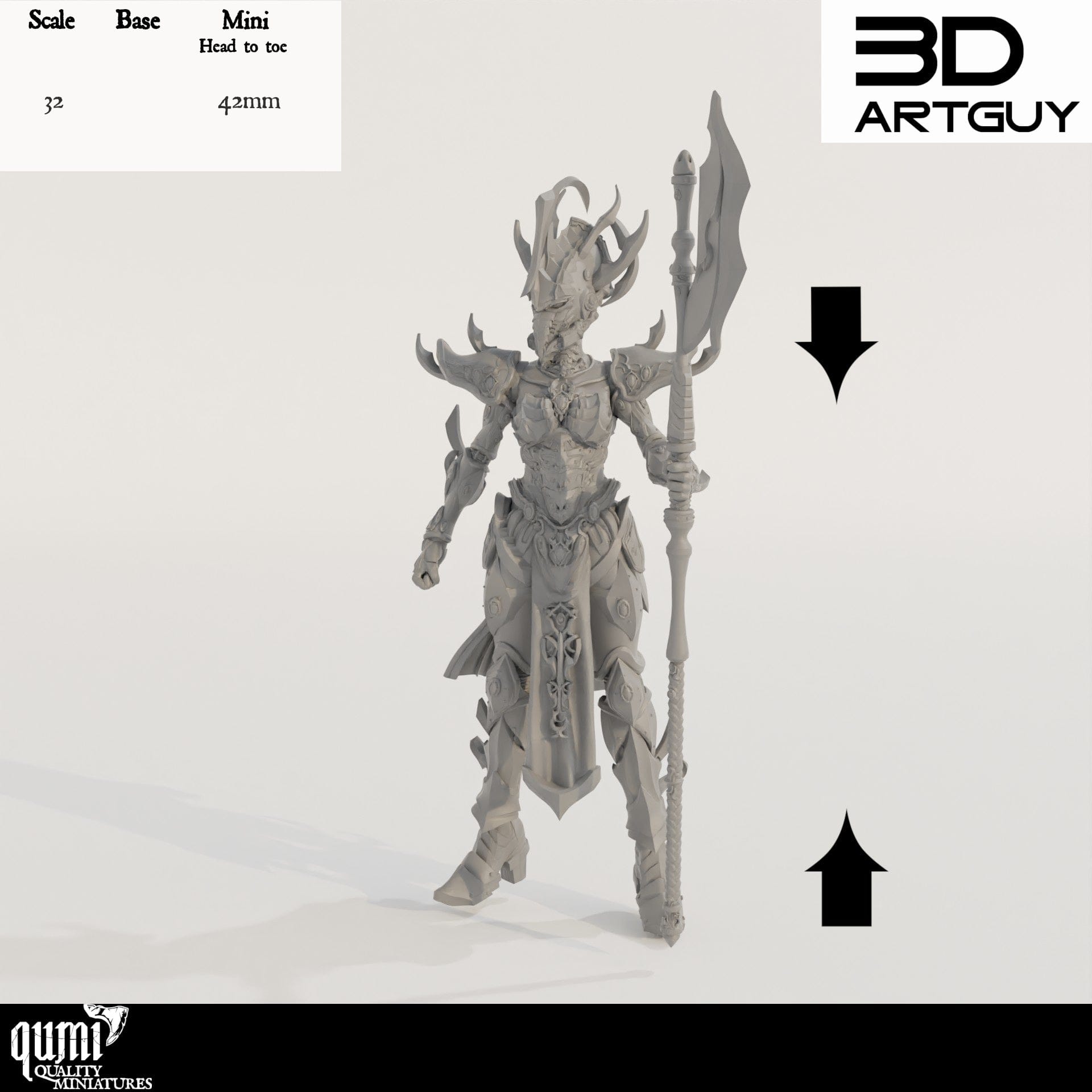 Tabletop RPG Miniature Raider Bodyguard - Qumi - 3D ArtGuy Quality Miniatures - Qumi Wargaming Mini Model Figure