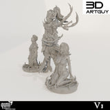 Side profile of the Raider King and two captured figures in a 3D-printed resin miniature set.