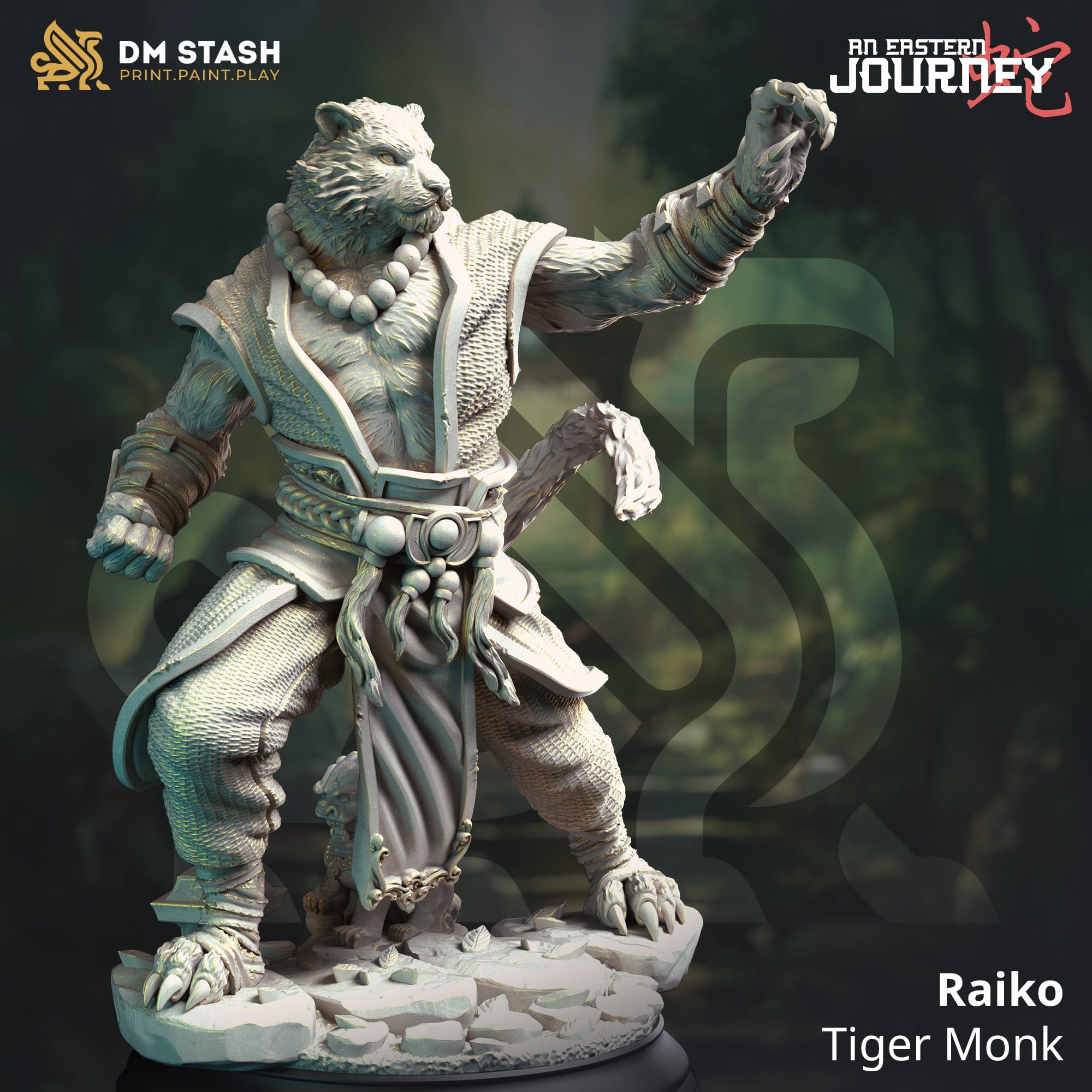 Tabletop RPG Miniature Raiko - Tiger Monk - 32mm 75mm Qumi DM Stash Quality Miniatures - Qumi Wargaming Mini Model Figure