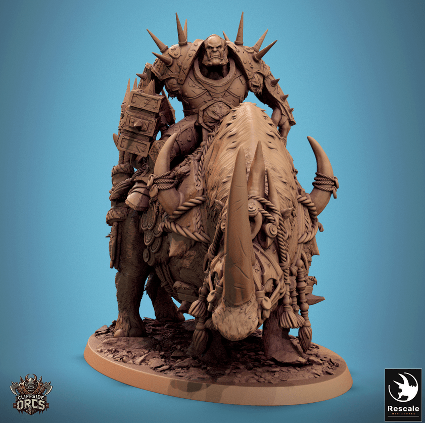 Tabletop RPG Miniature Rhino Mounted - 32mm Qumi Rescale Miniatures Quality Miniatures - Qumi Wargaming Mini Model Figure