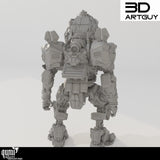 Rückansicht der mechanischen Roboter-Miniatur mit Rucksack- und Triebwerksdetails.