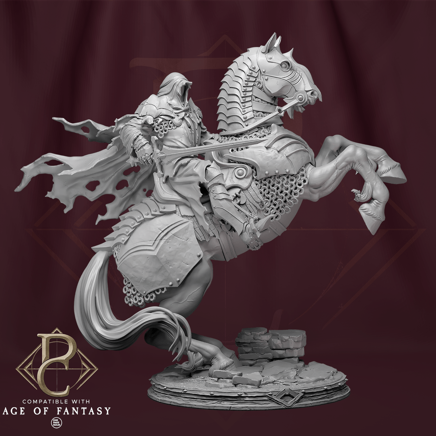 Mounted Fighter Tabletop Miniature - Savarkar N Dark Horse by Qumi, 3D printed resin tabletop miniature for RPGs, wargaming and painting
