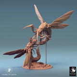 Side profile view of the 3D-printed Skycutter creature miniature featuring insectoid wings and segmented body.