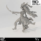 Rückansicht des 3D-Renders mit der kunstvollen Flechtfrisur und dem verzierten Lagenrock der Kriegerkönigin.