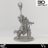 Schräge 3D-Ansicht der Miniatur eines Zauberers ohne Helm mit detaillierter Rüstung.