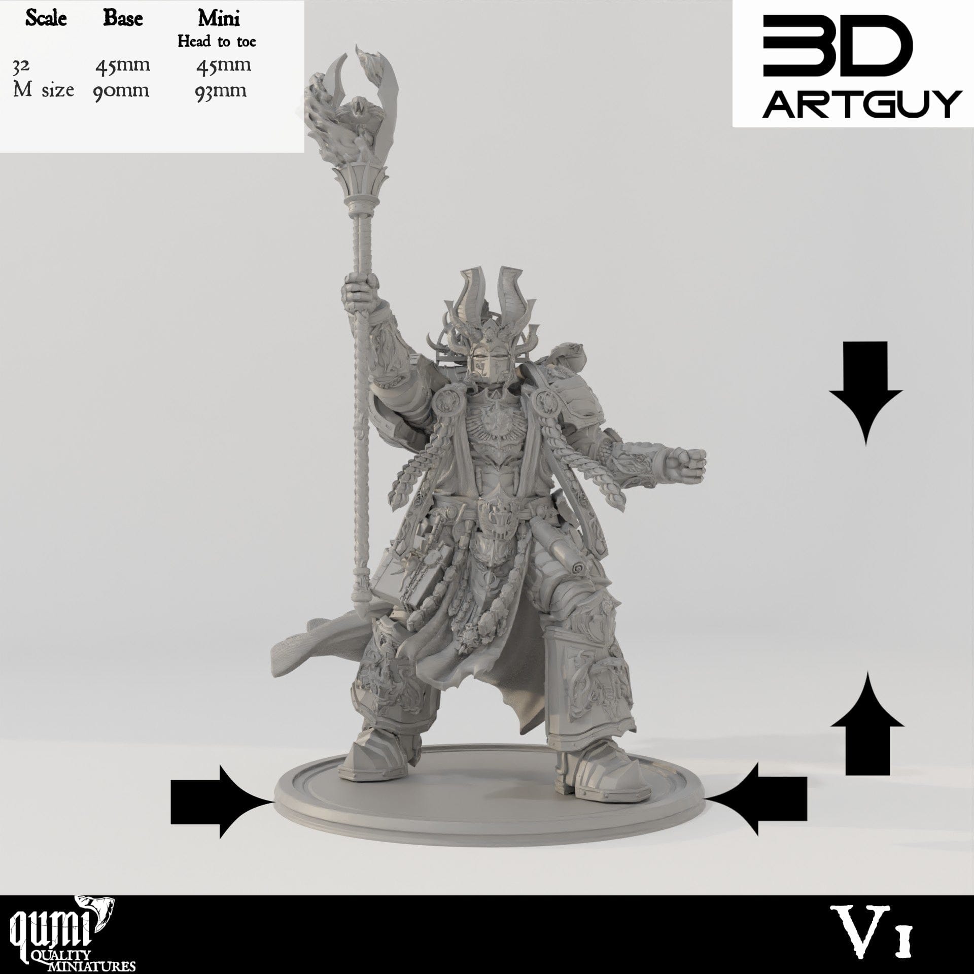 Tabletop RPG Miniature Sorcerer Qumi - 3D ArtGuy Quality Miniatures - Qumi Wargaming Mini Model Figure
