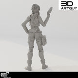 Rückansicht der futuristischen Gunslinger Figur mit Rüstungsdetails