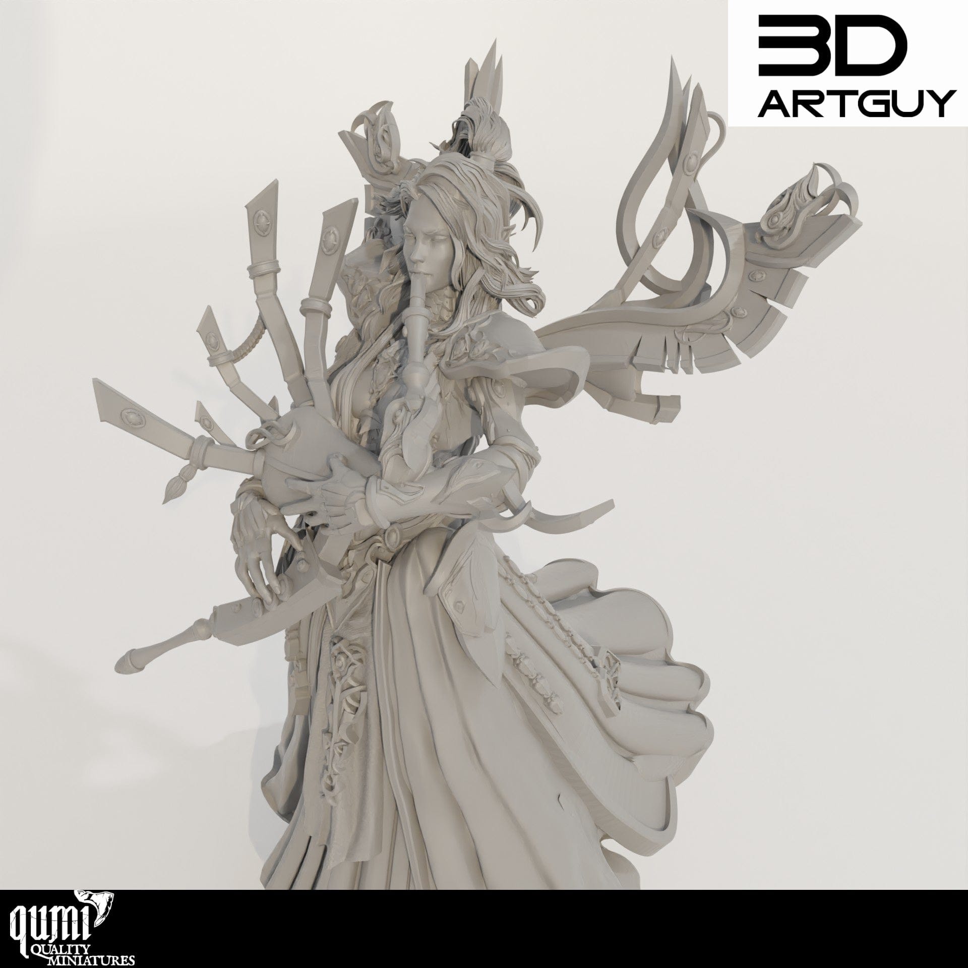Tabletop RPG Miniature Space Elf Musician - Qumi Quality Miniatures - Qumi Wargaming Mini Model Figure