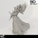 Side profile of the space elf musician figurine showcasing the intricate armor and instrument
