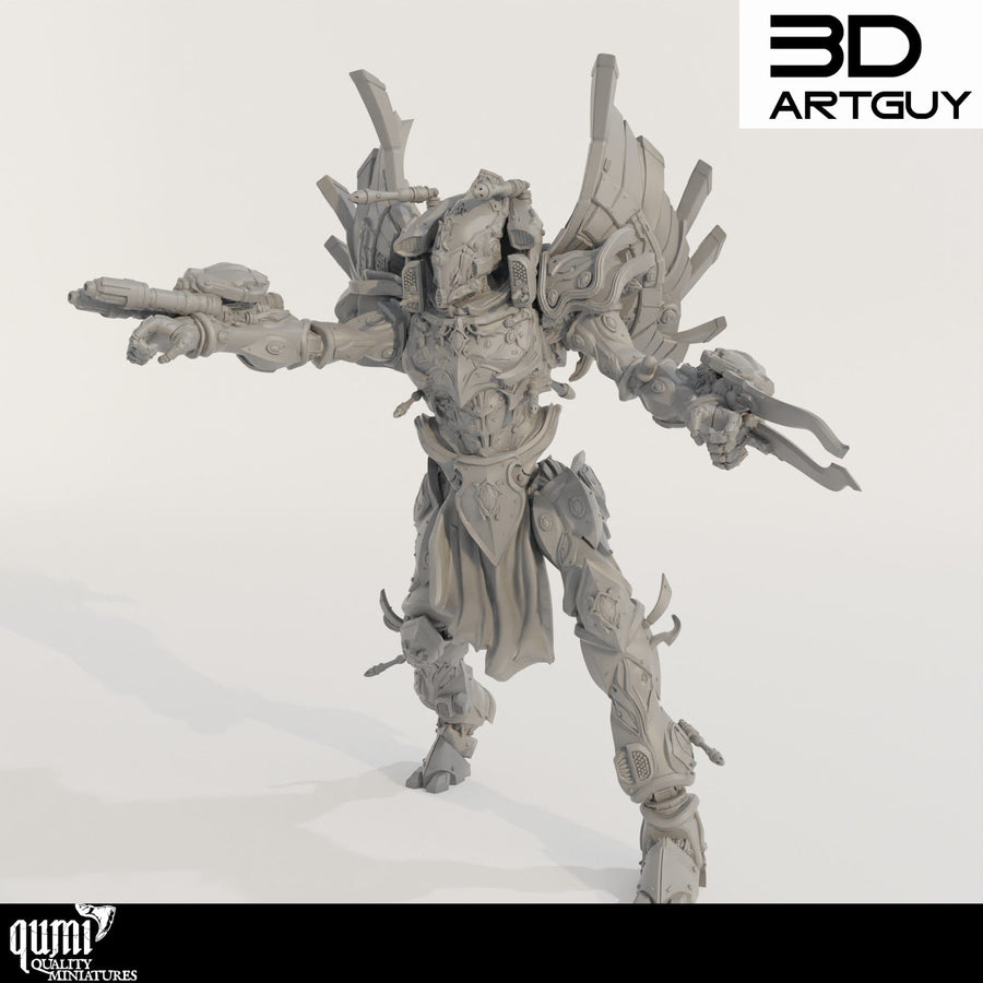 Vollständige 3D-gedruckte Sci-Fi Space Elf Revolverheld Miniatur in dynamischer Kampfpose.