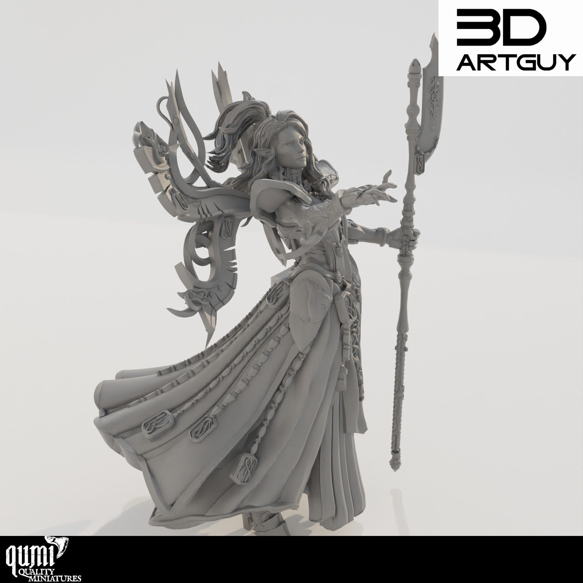Tabletop RPG Miniature Space Elf Wizard - Qumi Quality Miniatures - Qumi Wargaming Mini Model Figure