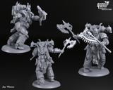 Mehrere Ansichten der Axe Warrior Miniatur mit Darstellung der Details von vorne, hinten und der Seite