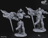 Betrayer King miniature shown as an assembled model alongside its separate torso, head, and leg components.