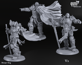 Three views of the Betrayer King miniature showing different poses and the flowing cape from various angles.