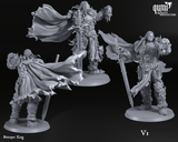 Three-angle view of the Betrayer King miniature showcasing front, back, and side details.